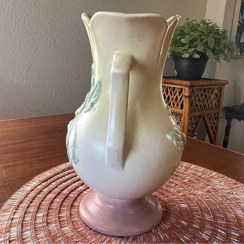 Vintage Hull Art Floral Double Handle Pottery Vase Pink Yellow Pink Green